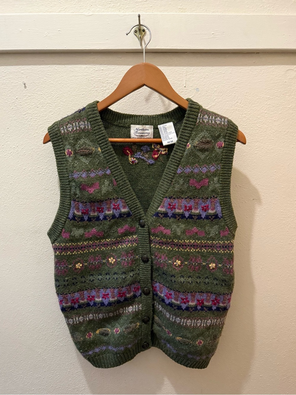 Vintage Northern Treasures Floral Embroidered Knit Sweater Vest Size M
